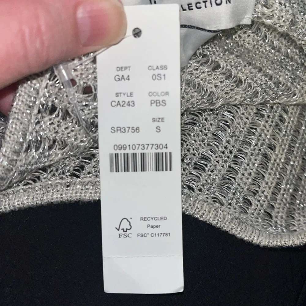 NWT J. Crew Collection Metallic Open Weave Long Sleeve Sweater Dress in‎ Silver.